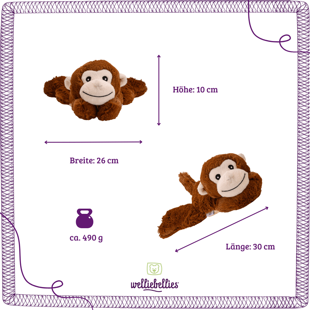 Größenanzeige des Affen Wärmekissens, ideal für kleine Kinder.