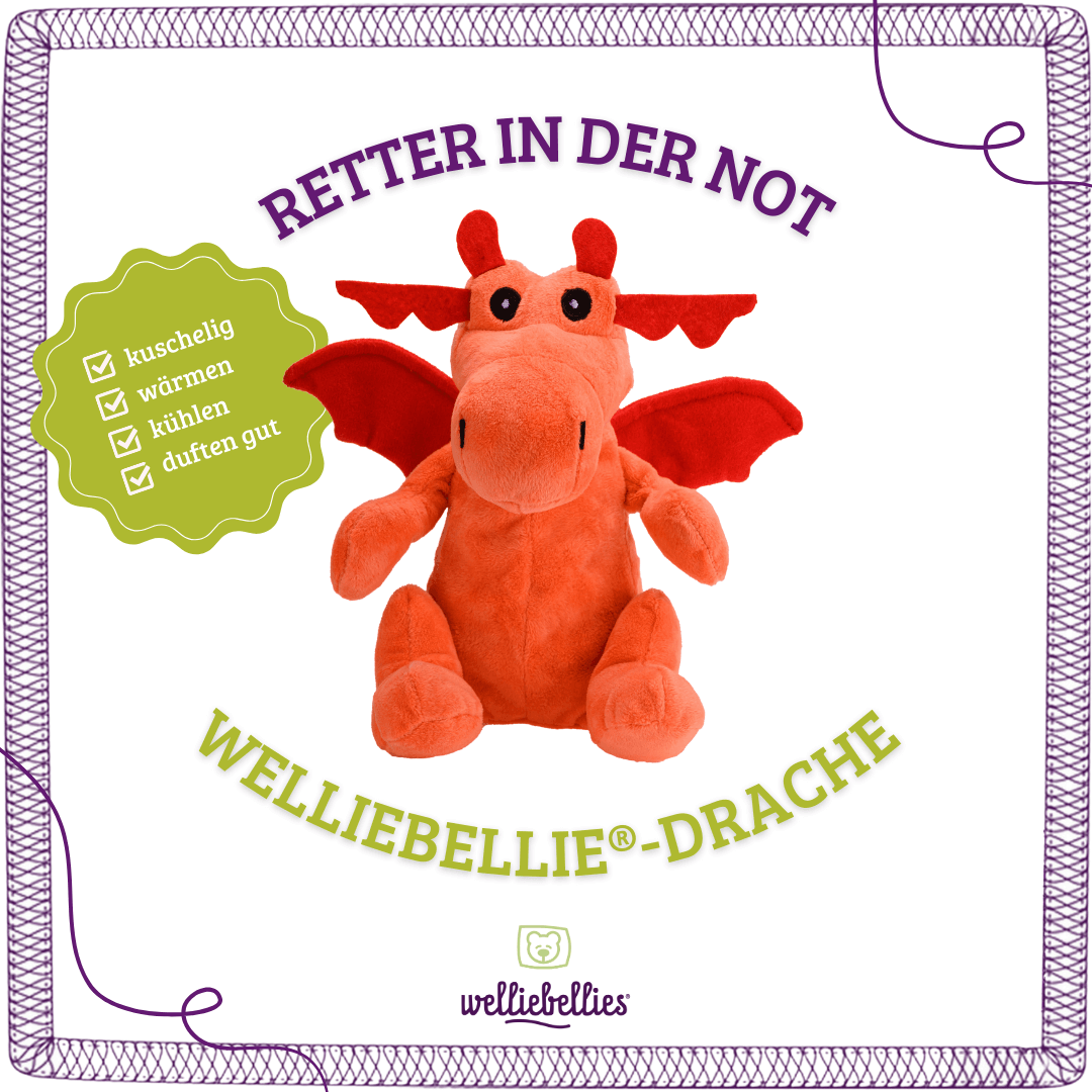 Freundlicher Wärmekuschel-Drache: kuschelig, wärmen, kühlen, duftend.
