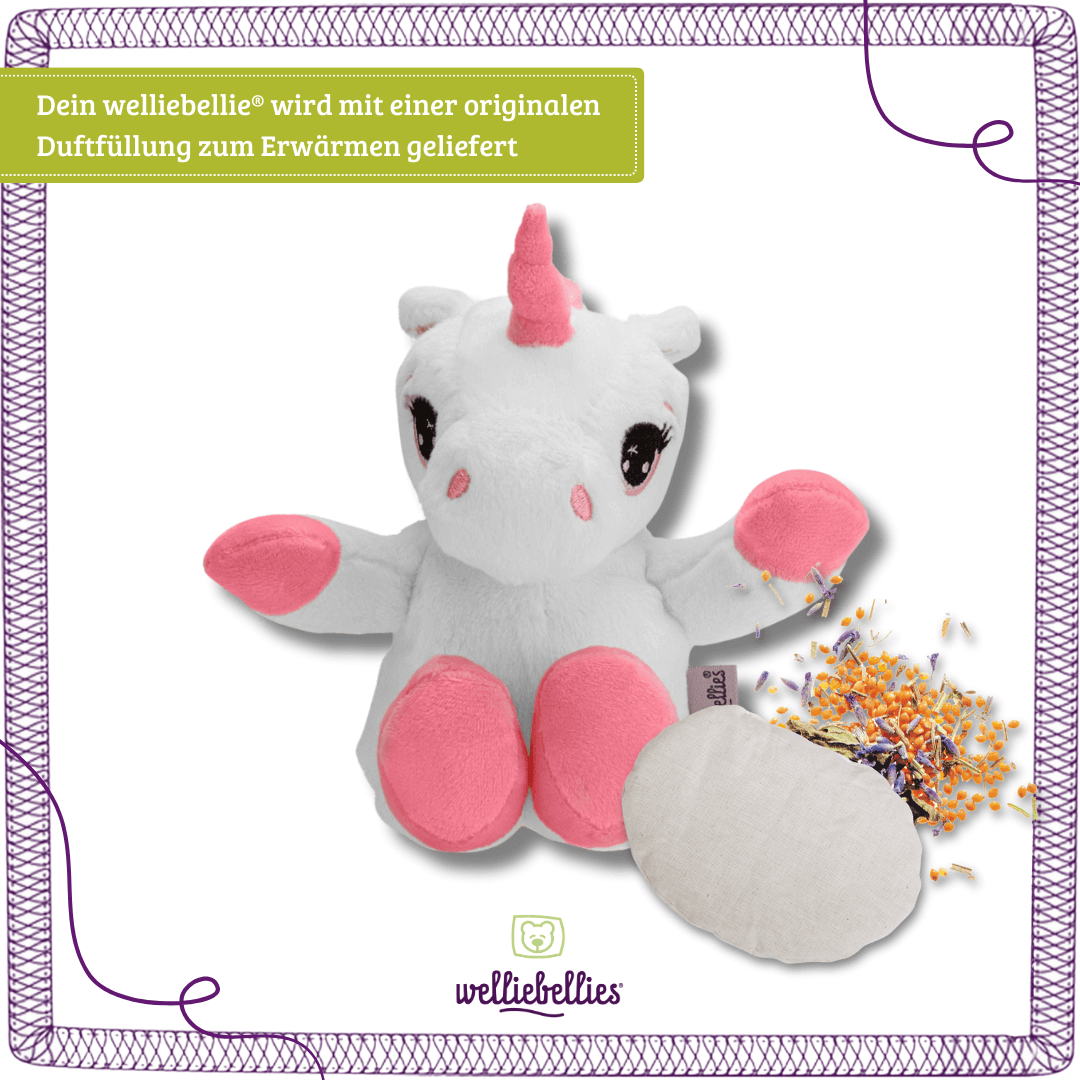 Einhorn gefüllt mit Bio-Hirse und beruhigenden Kräutern wie Lavendel und Rosmarin