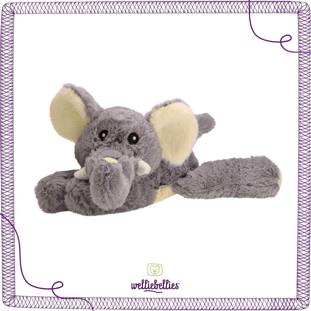 Seitenansicht des Elefant Waermekissens, kindgerechtes Design.