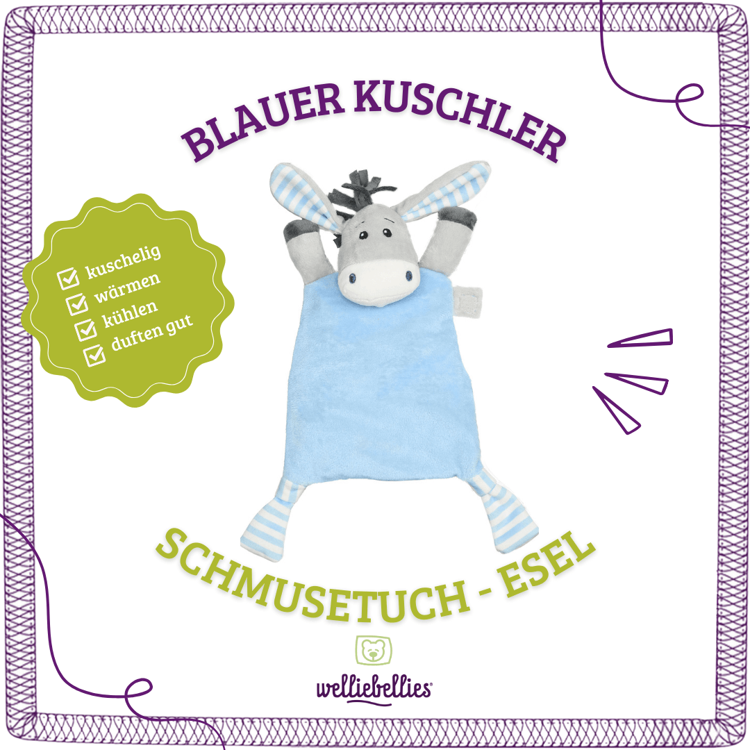 Blaues Schmusetuch Esel: kuschelig, wärmen, kühlen, duftend für Babys