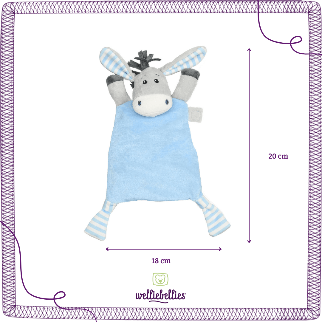 Größe des blauen Esel Schmusetuchs, ideal für Babys