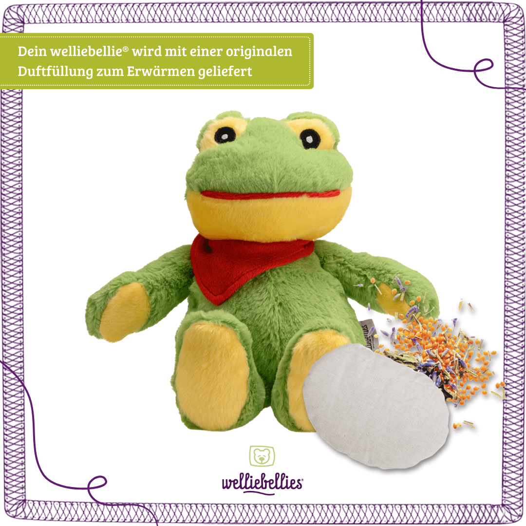 Frosch gefüllt mit Bio-Hirse und entspannenden Kräutern.