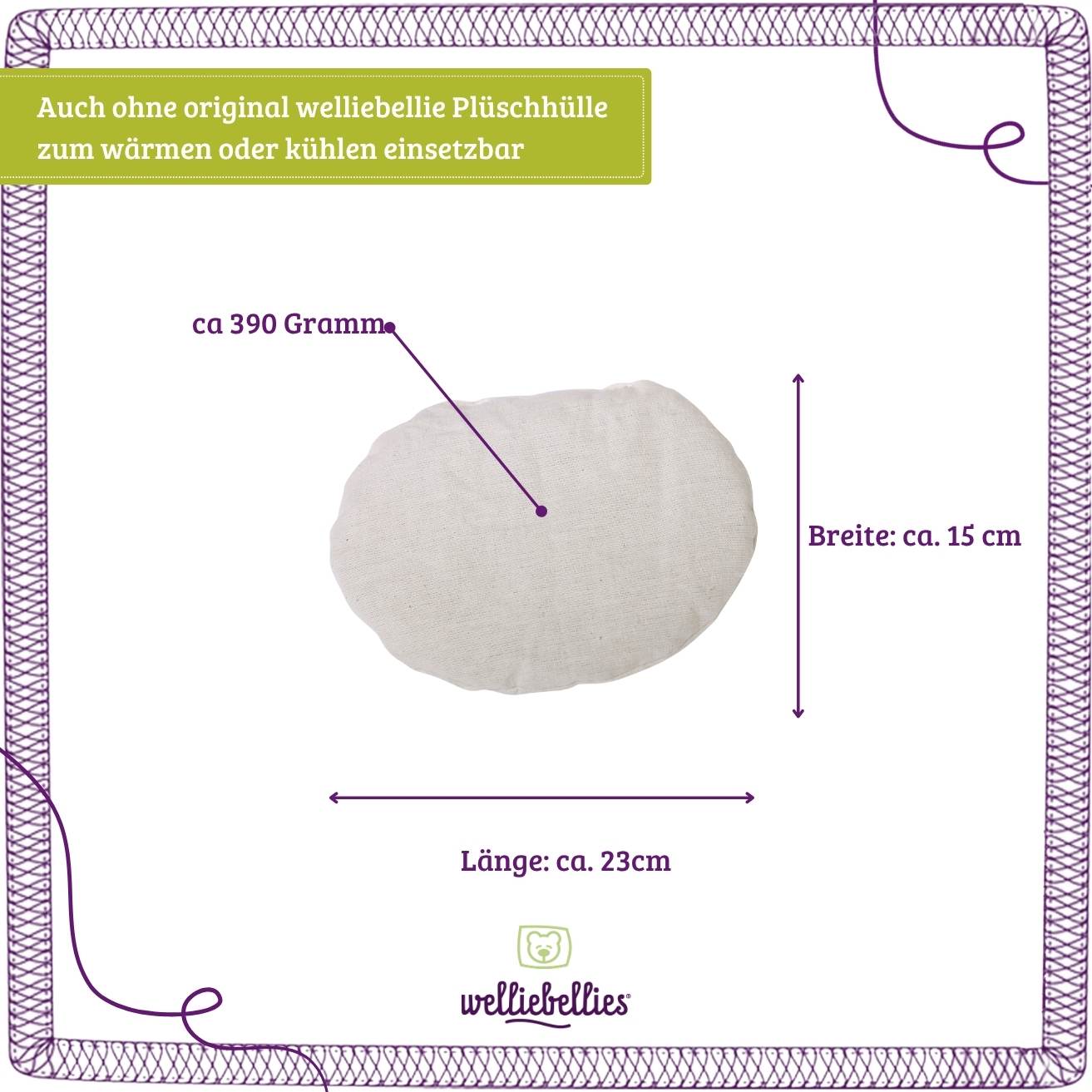 welliebellies® Bio-Körnerkissen ohne Kräuterduft für große Tiere.