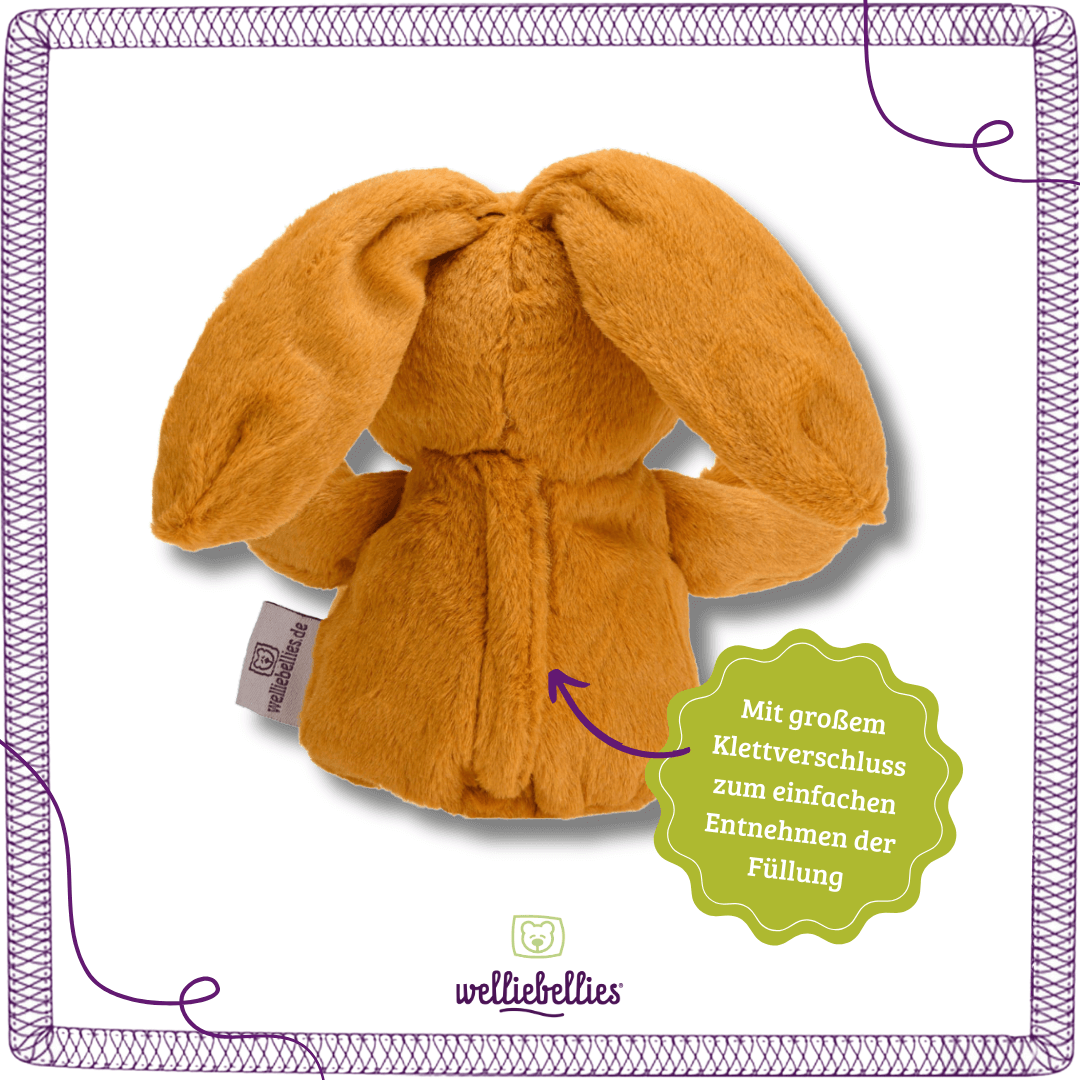Rückseite des Hasen zeigt herausnehmbarer Kräuterfüllung und Klettverschluss.
