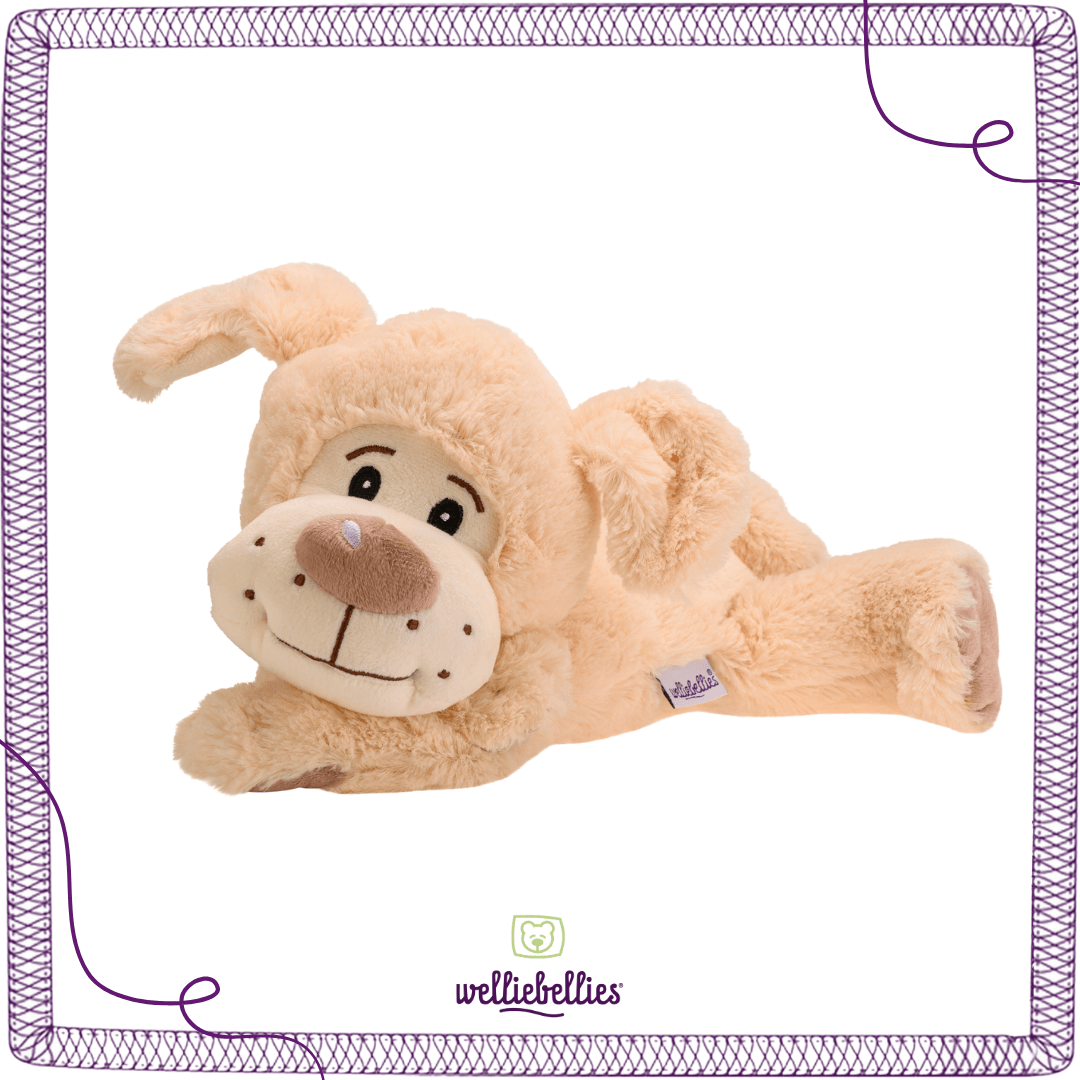 Seitenansicht des Hund Waermekissens, zeigt weiches, kinderfreundliches Design.