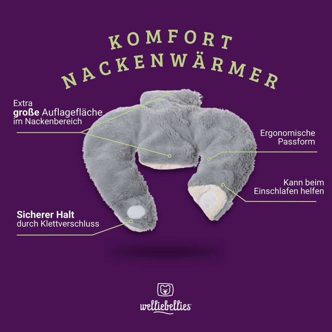Plüsch Komfort-Nackenwärmer mit Bio-Hirse Füllung und entspannenden Gesundheitskräutern.