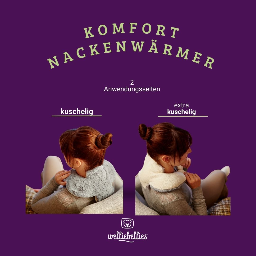 Plüsch Komfort-Nackenwärmer mit Bio-Hirse Füllung und entspannenden Gesundheitskräutern.