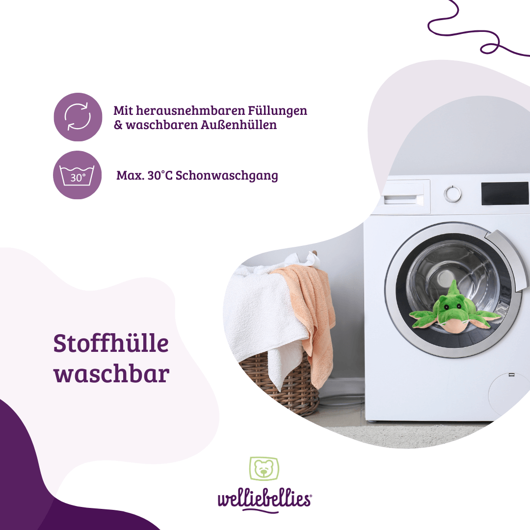 Pflegeleichte Krokodil-Huelle, waschbar.