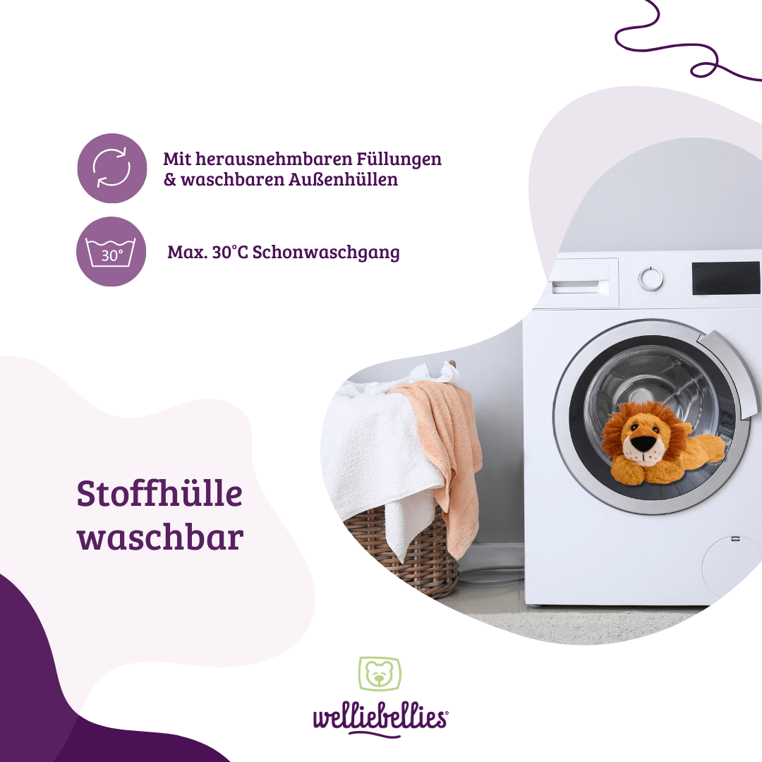 Waschmaschinenfreundliche, pflegeleichte Hülle des Löwen.