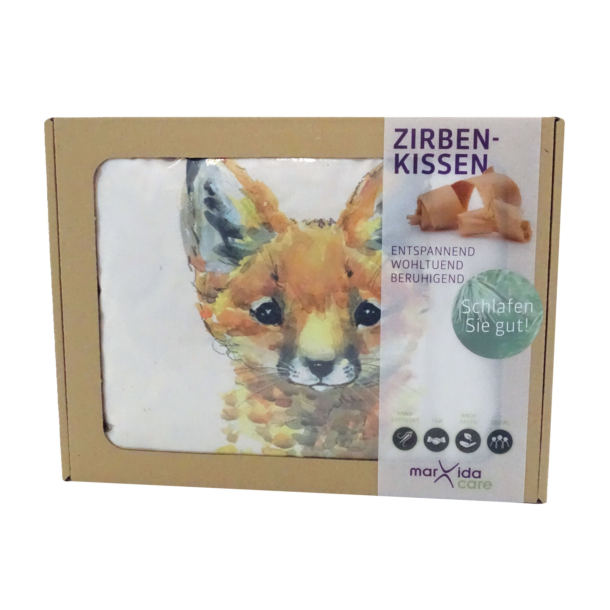 Zirbenkissen Motiv Fuchs | Ätherische Öle, 100% Baumwolle und 100% Zirbenholz