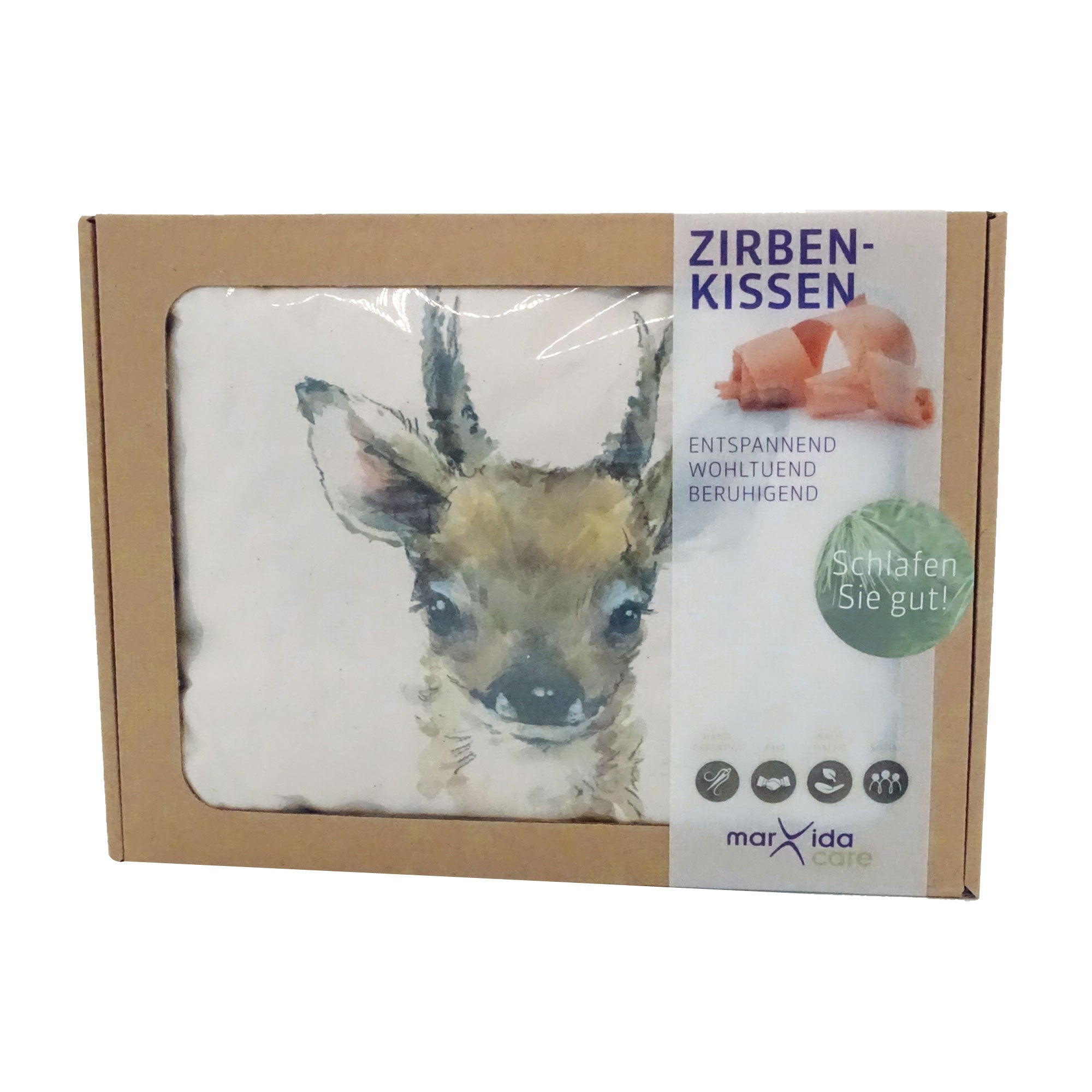 Zirbenkissen Motiv Reh | Ätherische Öle, 100% Baumwolle und 100% Zirbenholz