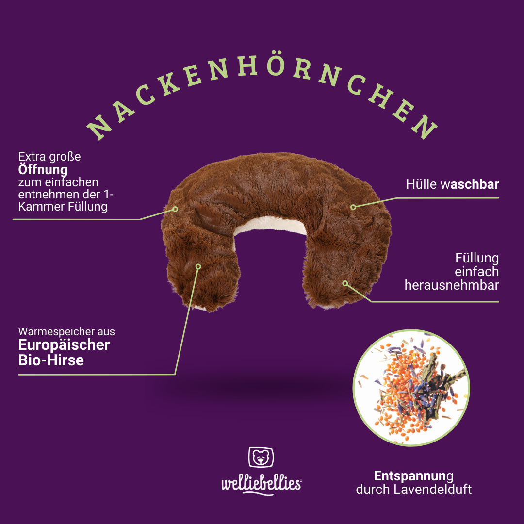 Plüsch Nackenhörnchen mit Bio-Hirse Füllung und entspannenden Gesundheitskräutern