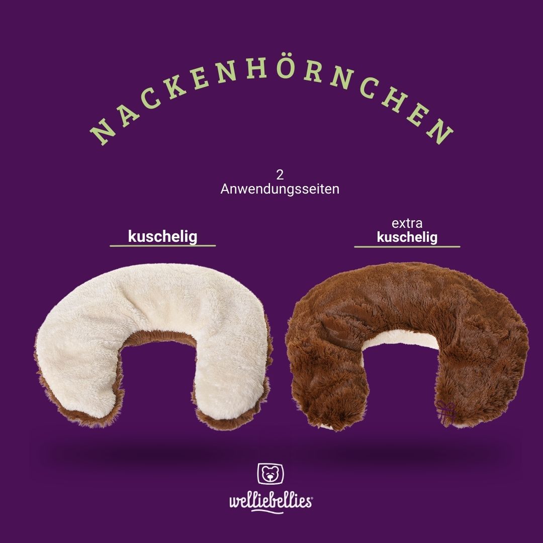 Plüsch Nackenhörnchen mit Bio-Hirse Füllung und entspannenden Gesundheitskräutern.