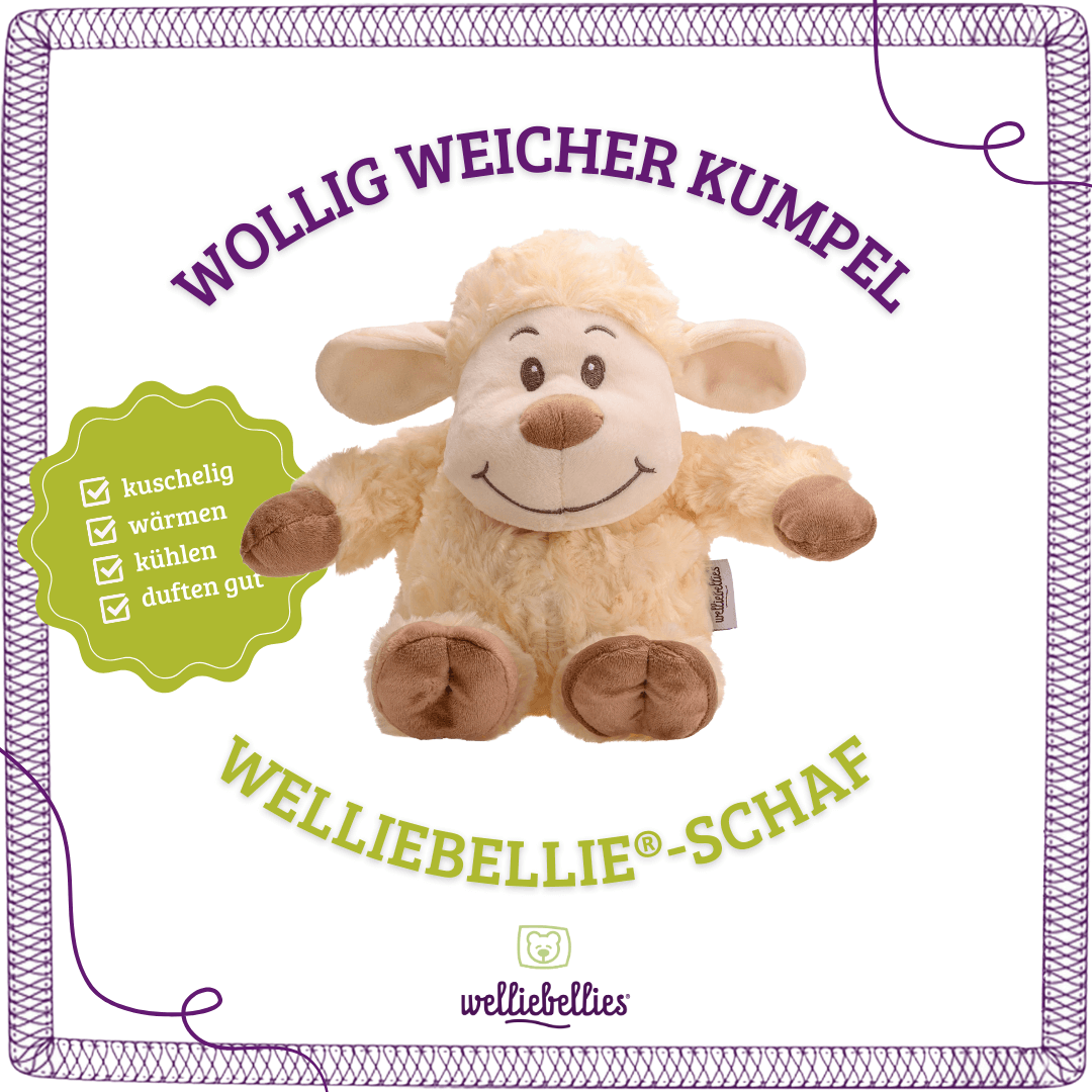 Wärmekuschel-Schaf: kuschelig, wärmen, kühlen, duftend und beruhigend.