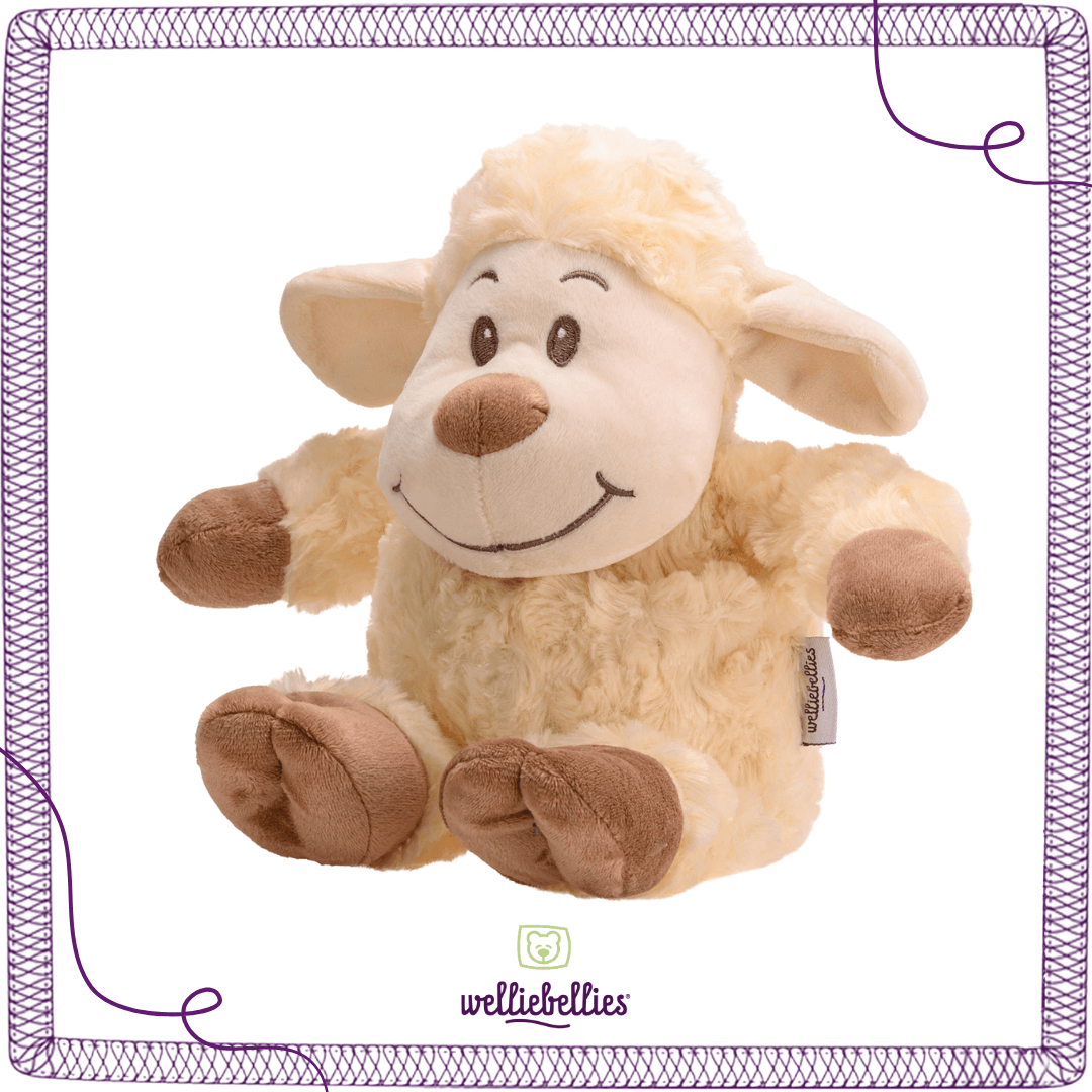 Seitenansicht des Schaf Wärmekissens, ideal für Kinder.
