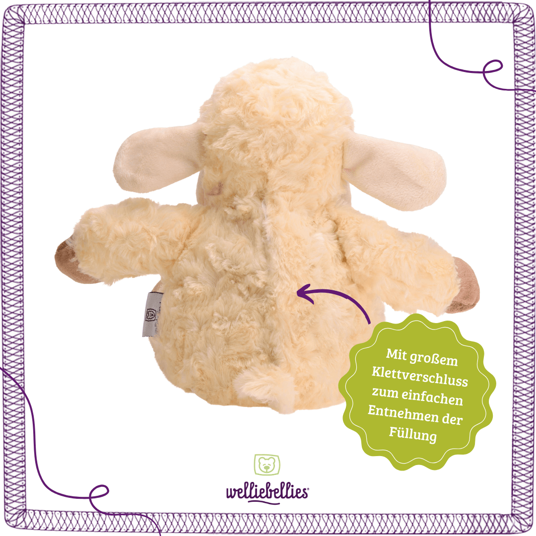 Rückseite des Schafs mit leicht herausnehmbarer Kräuterfüllung und Klettverschluss.