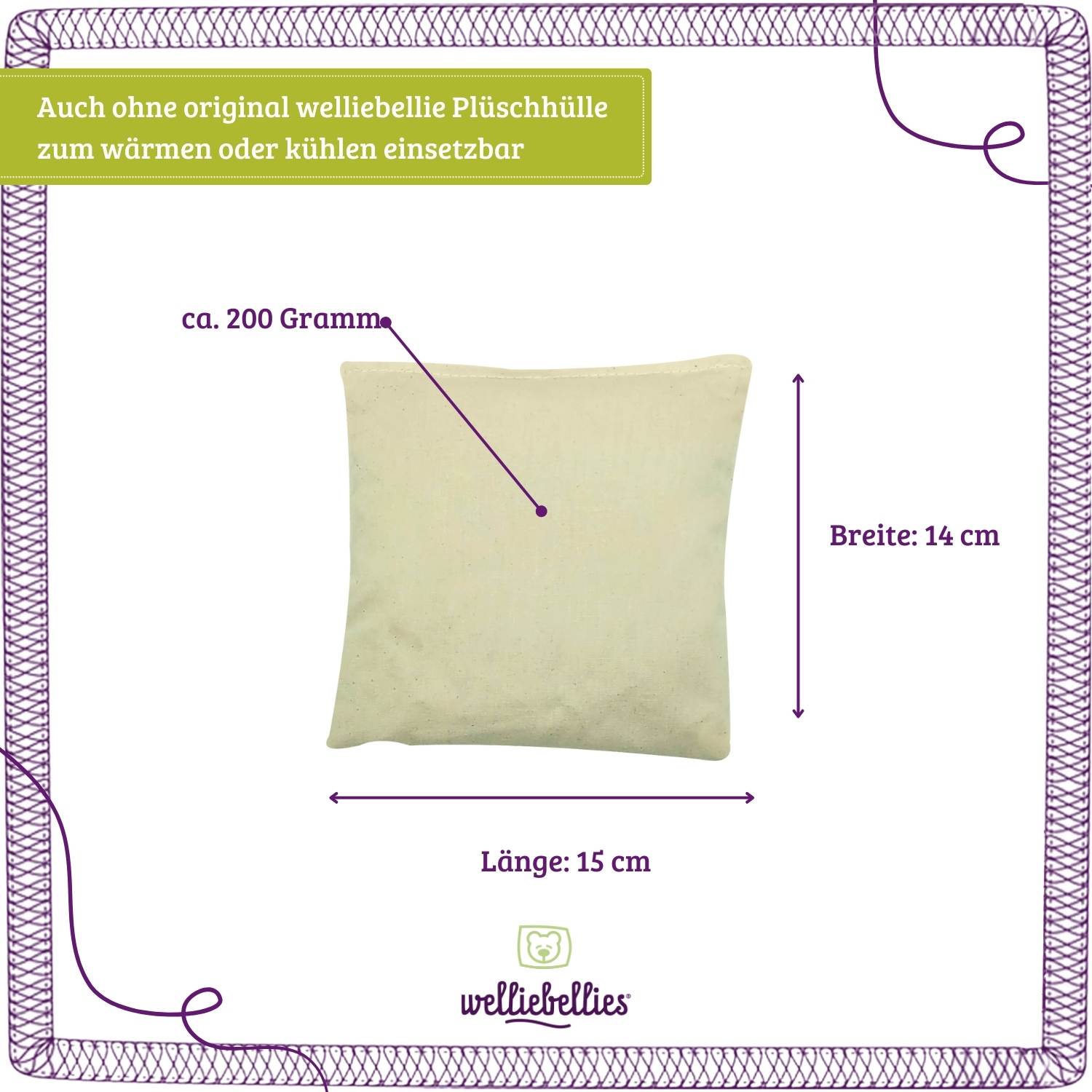 welliebellies® Bio-Körnerkissen ohne Kräuterduft für Schmusetücher.