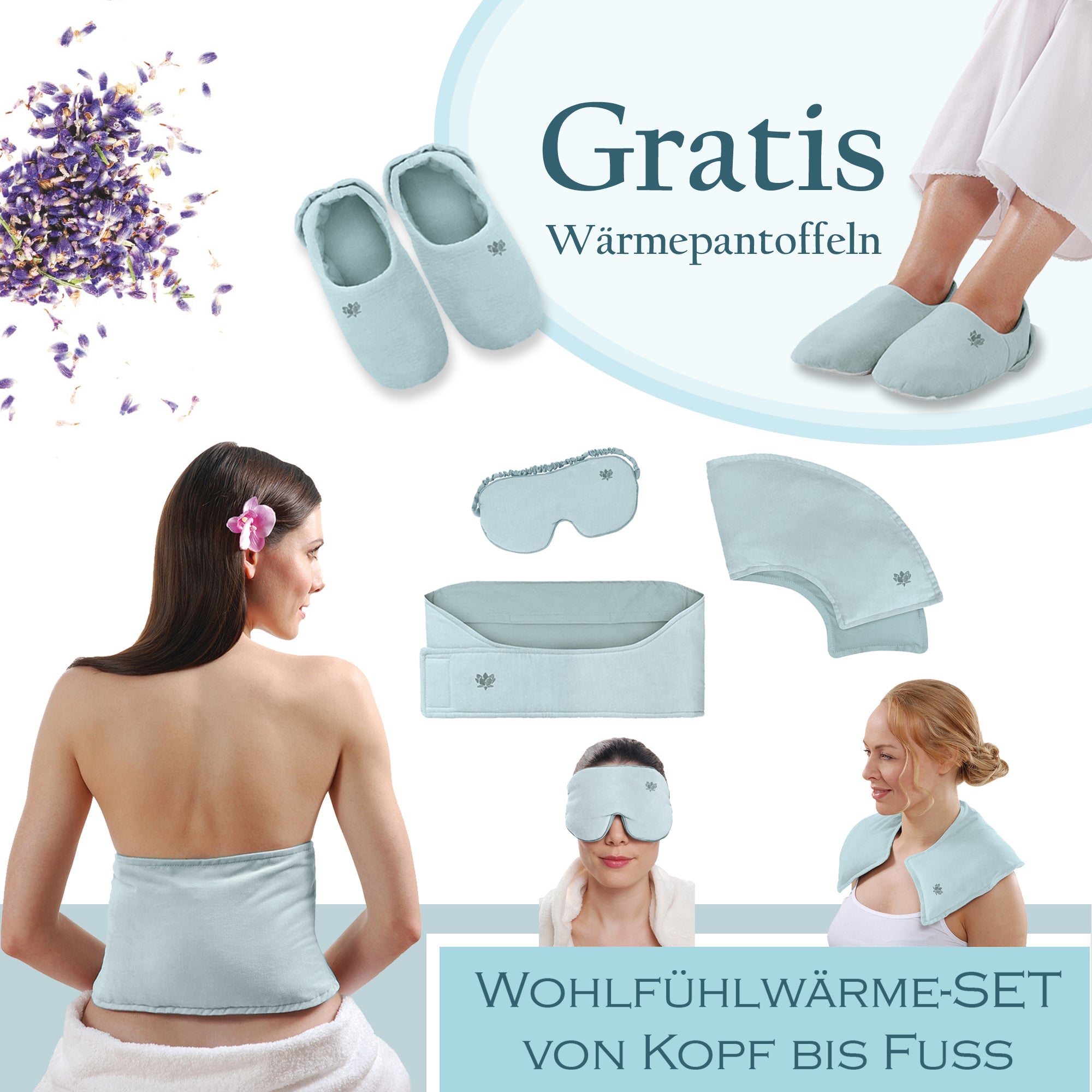 Wohlfühlwärme-Set von Kopf bis Fuss - blau.
