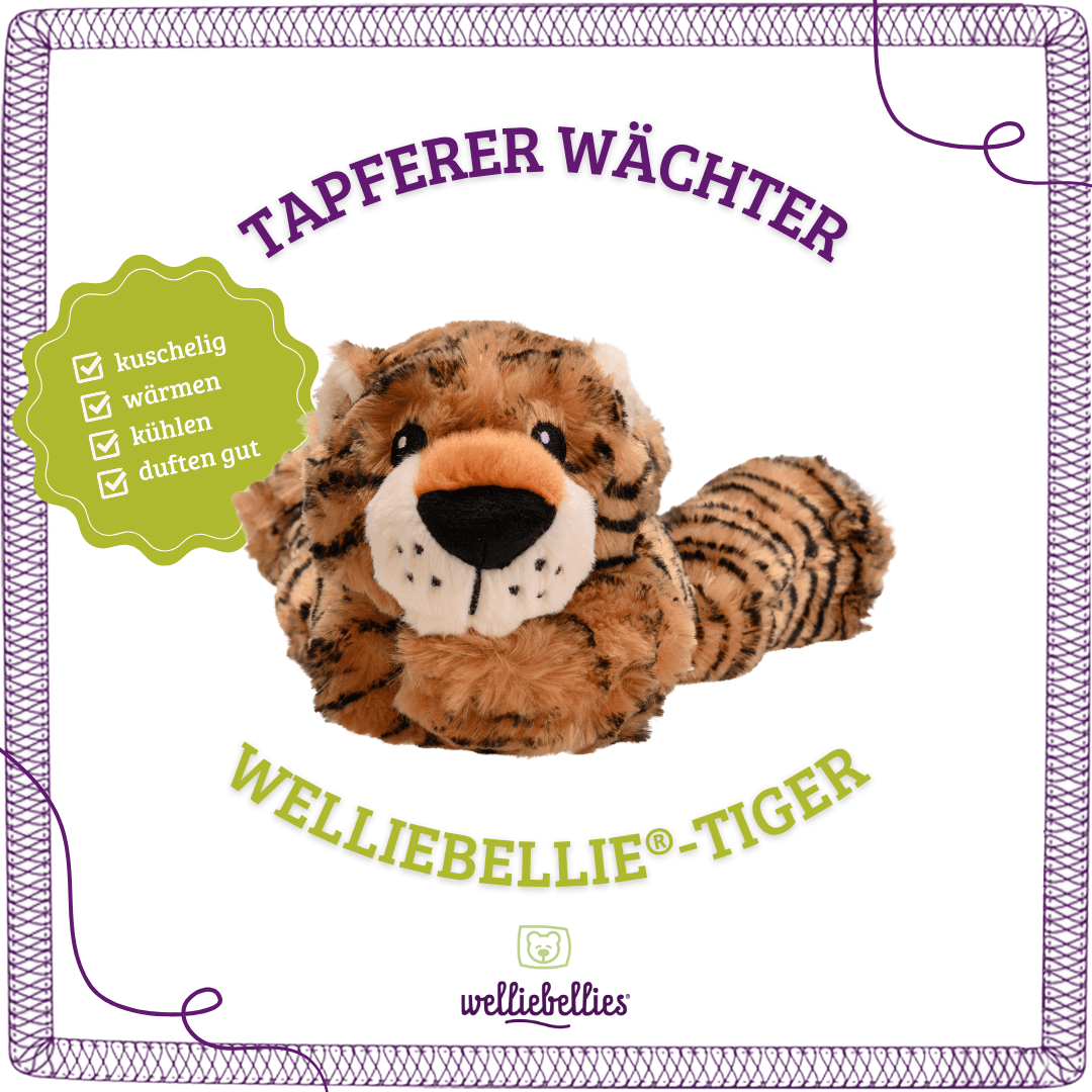 Kuscheliger Wärmekuschel-Tiger: wärmen, kühlen, duftend und entspannend.