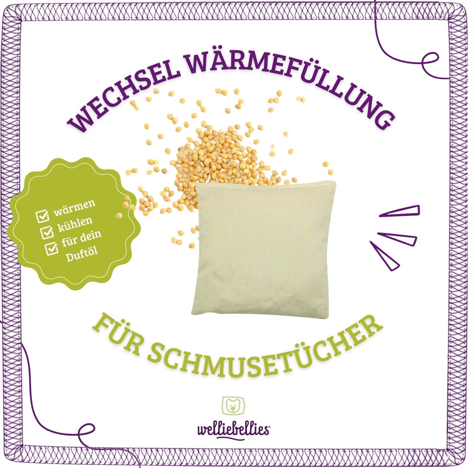 welliebellies® Bio-Körnerkissen ohne Kräuterduft für Schmusetücher.