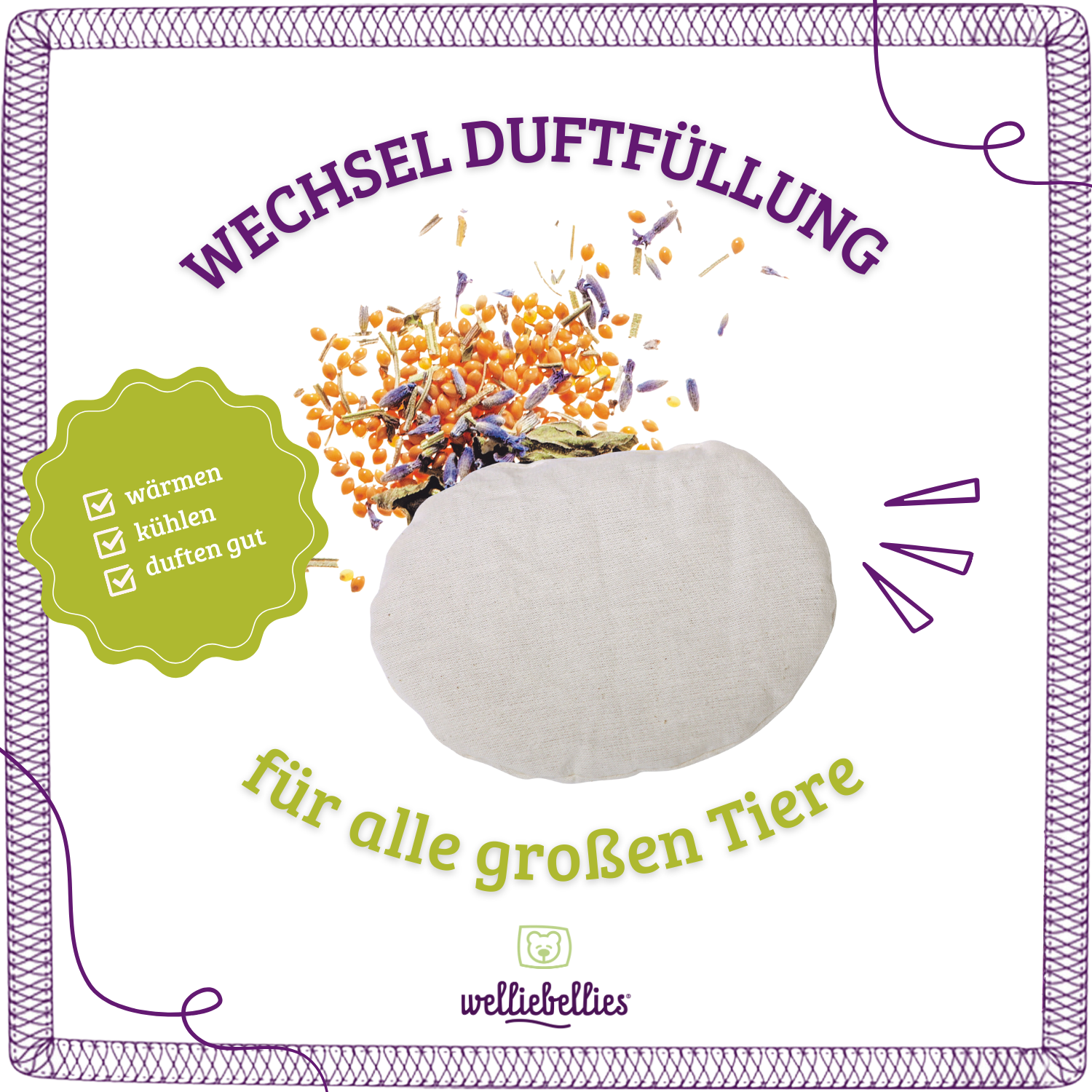 welliebellies® Wechsel Bio-Körnerkissen mit Kräutern für große Tiere.