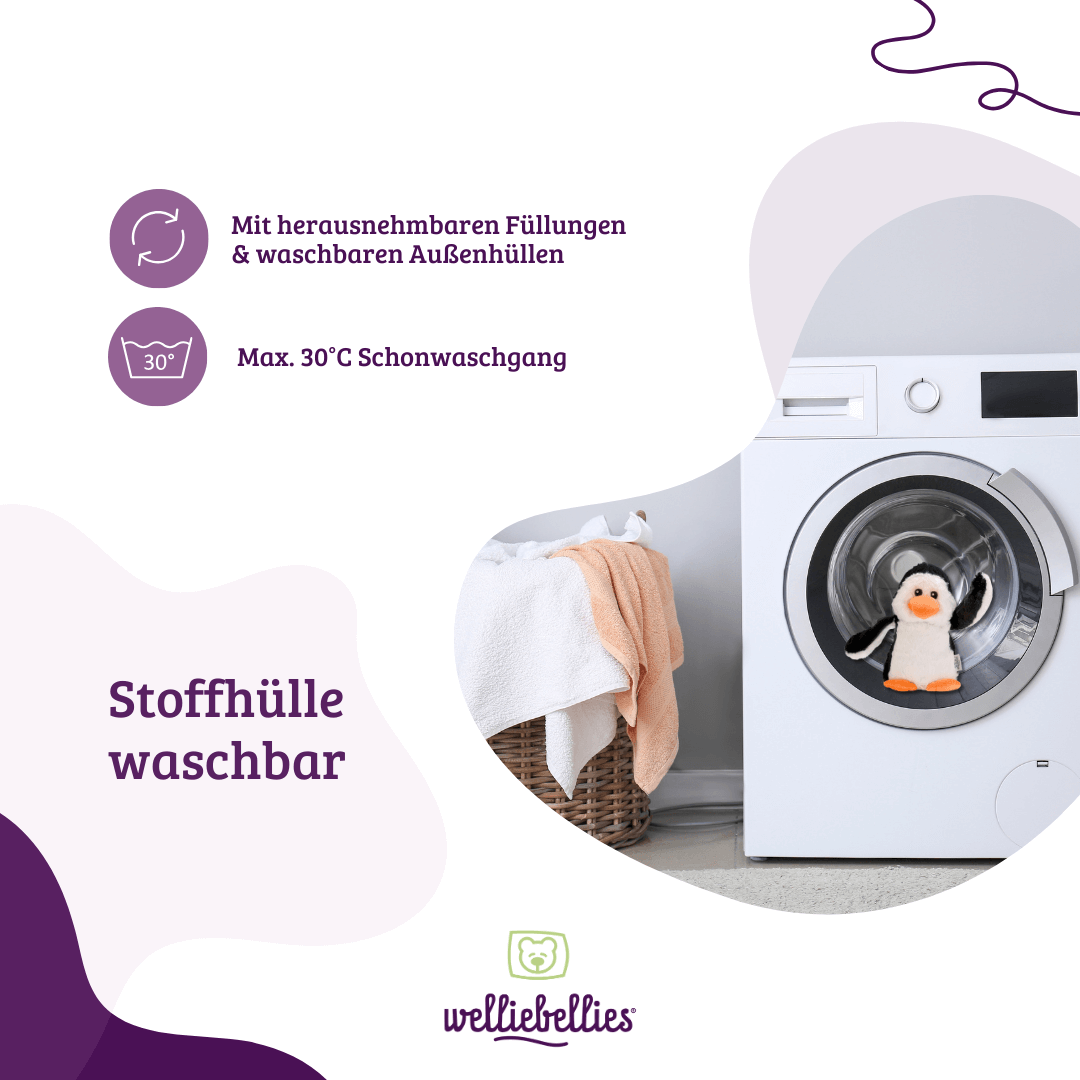 Maschinenwaschbare Pinguinhülle für einfache Pflege.