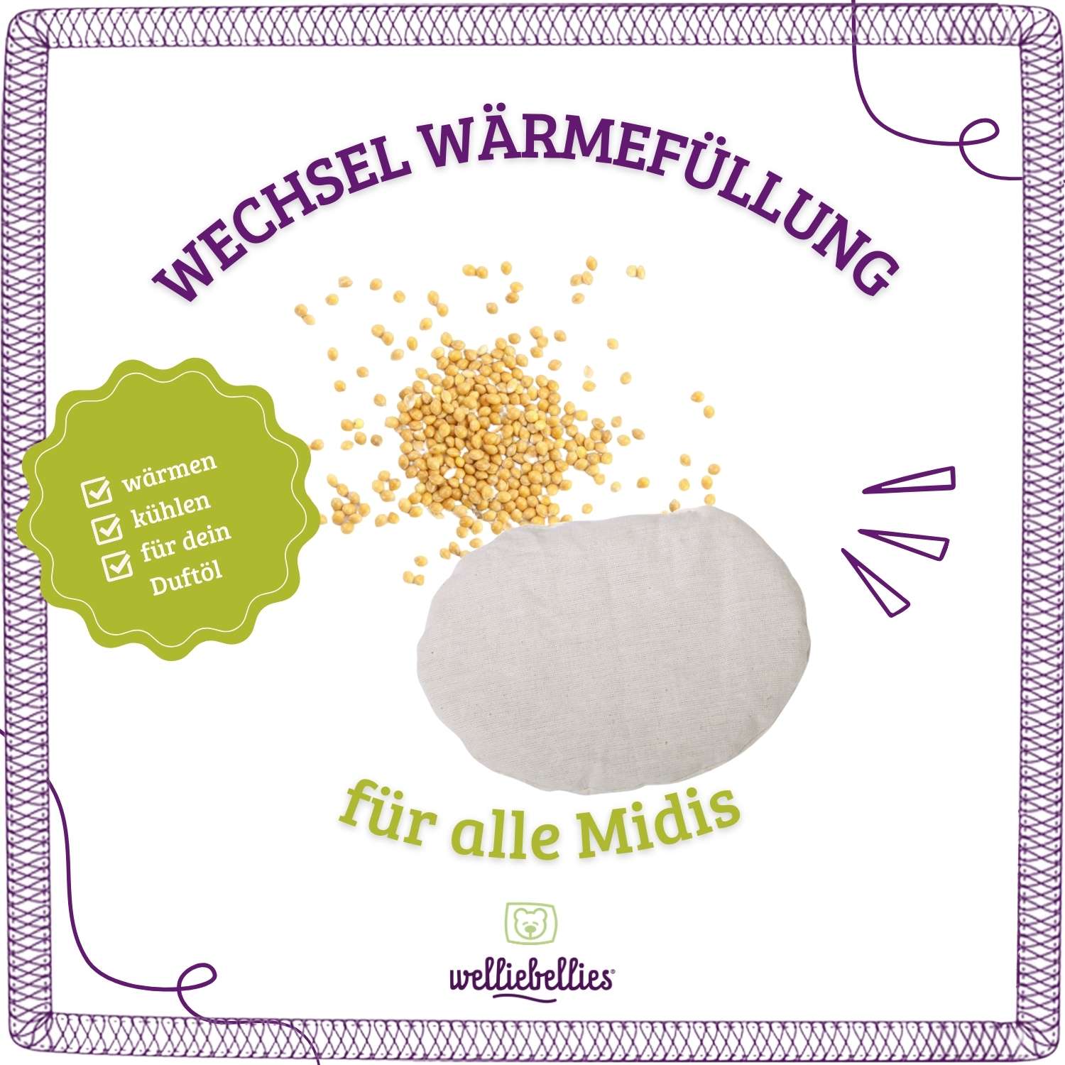 welliebellies® Bio-Körnerkissen ohne Kräuterduft für midi Tiere.